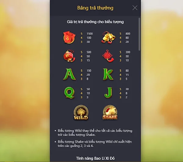 Bảng thanh toán của game Bò Sữa
