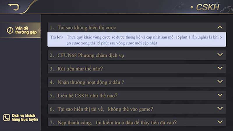 Liên hệ hỗ trợ bằng app cfun68