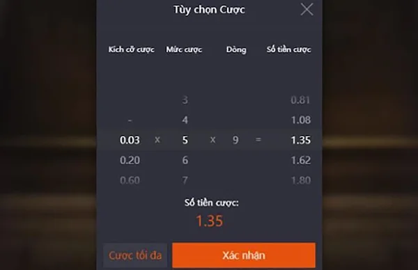 Tùy chọn mức cược Truy Tìm Kho Báu