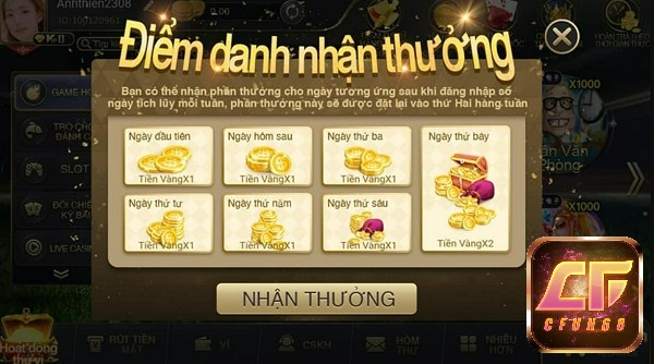 Chương trình khuyến mãi cfun68 khi điểm danh hàng ngày