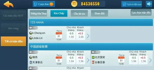Nhấn chọn trận đấu muốn cược để bắt đầu ván chơi game Bóng đá