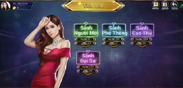 Tiến Lên Sảnh Chiến Thắng có 4 sảnh khác nhau cho game lựa chọn