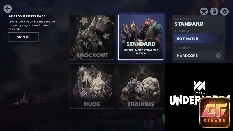 Các chế độ chơi từ dễ đến khó trong Dota Underlords
