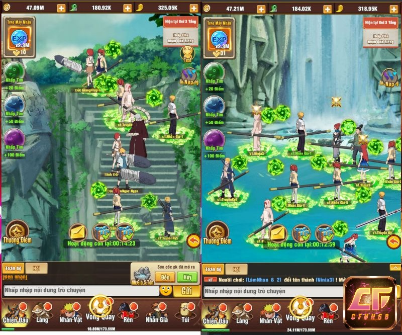 Game Ninja Làng Lá có đồ họa 2D+ kết hợp với bố cục giao diện đơn giản, hài hòa
