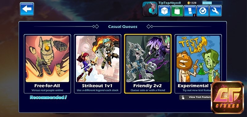 Bốn loại hình chơi online là Free for All, Strikeout, Friendly và Experimental