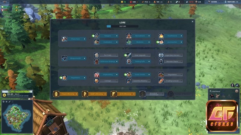 Bảng kỹ năng của mỗi bộ lạc trong game Northgard
