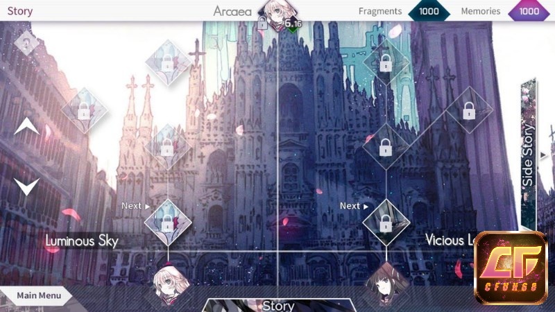 Hệ thống cốt truyện của Gameplay Arcaea