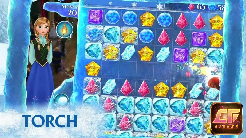 Frozen Free Fall tập trung vào đồ họa tươi vui, nhiều màu sắc