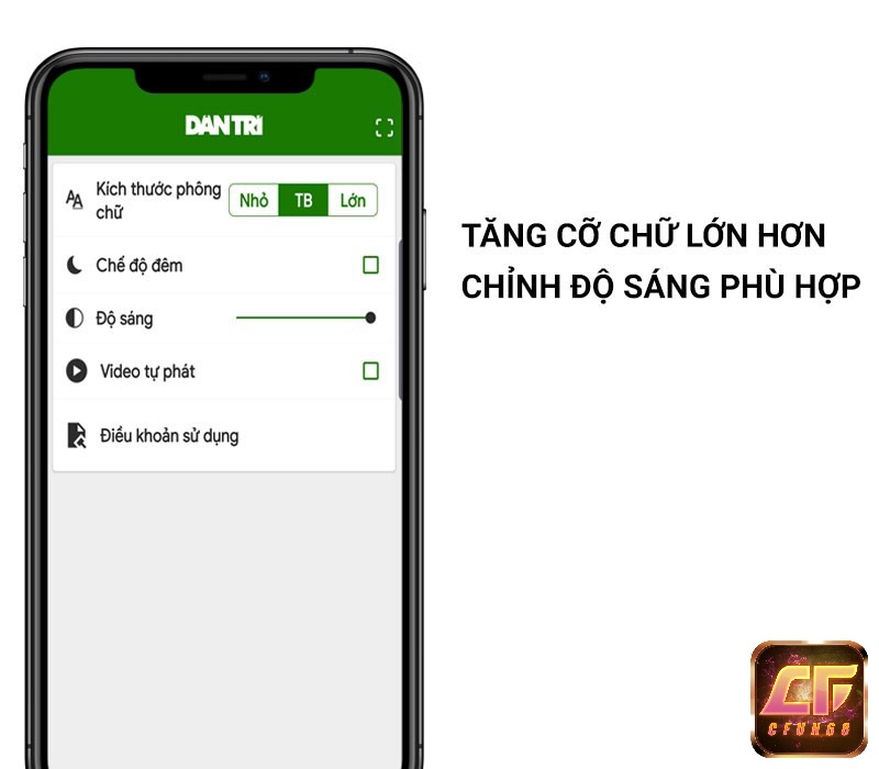 Tính năng tăng kích cỡ chữ và độ sáng phù hợp với người cao tuổi