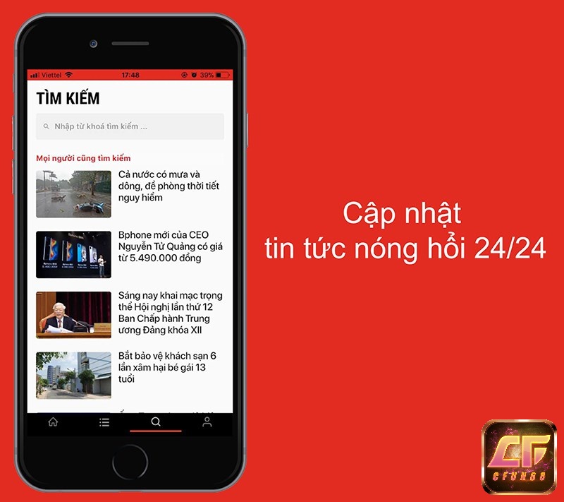 Ứng dụng cập nhật các tin tức nóng hổi 24/24