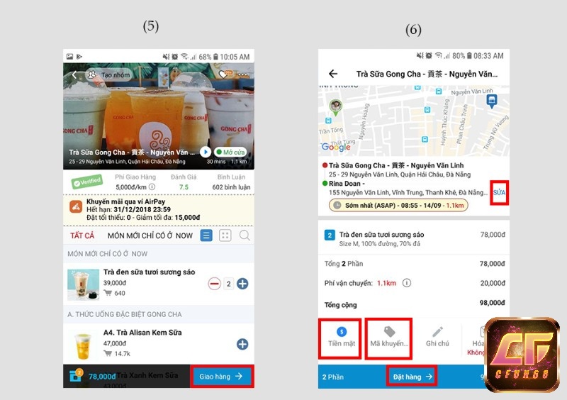 Chỉnh sửa các thông tin giao hàng