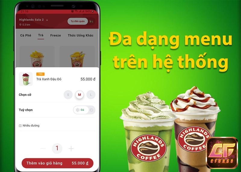 Menu thức uống của App Highland Coffee đa dạng