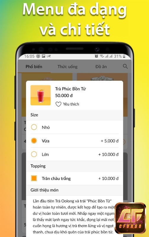 Menu luôn có sẵn để các bạn gọi món