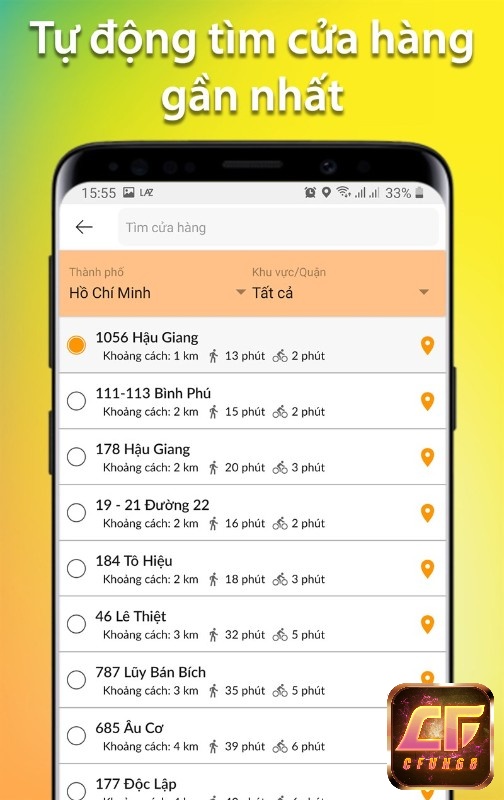 Tự động tìm kiếm các quán gần bạn nhất trên app