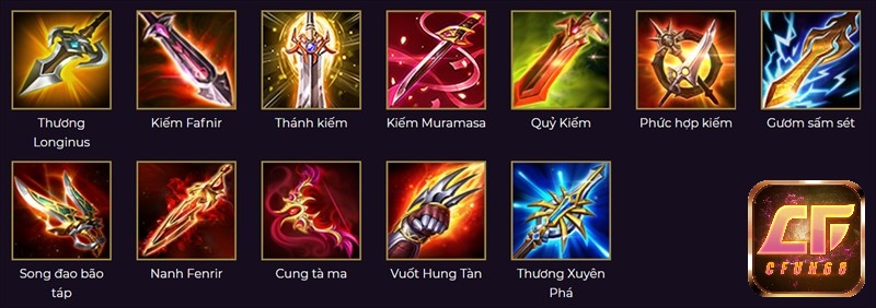 Các trang bị tăng tấn công trong game Garena Liên Quân Mobile