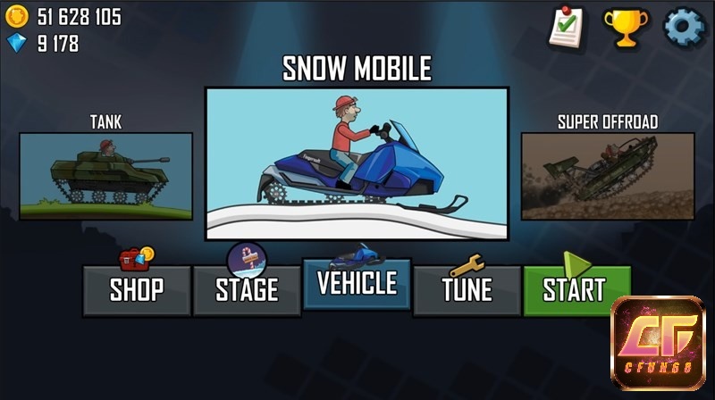 Game Hill Climb Racing với hơn 30 xe các loại cho bạn lựa chọn