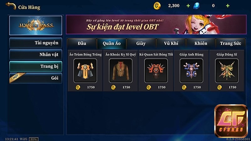 Trang bị vật phẩm cho nhân vật trong game