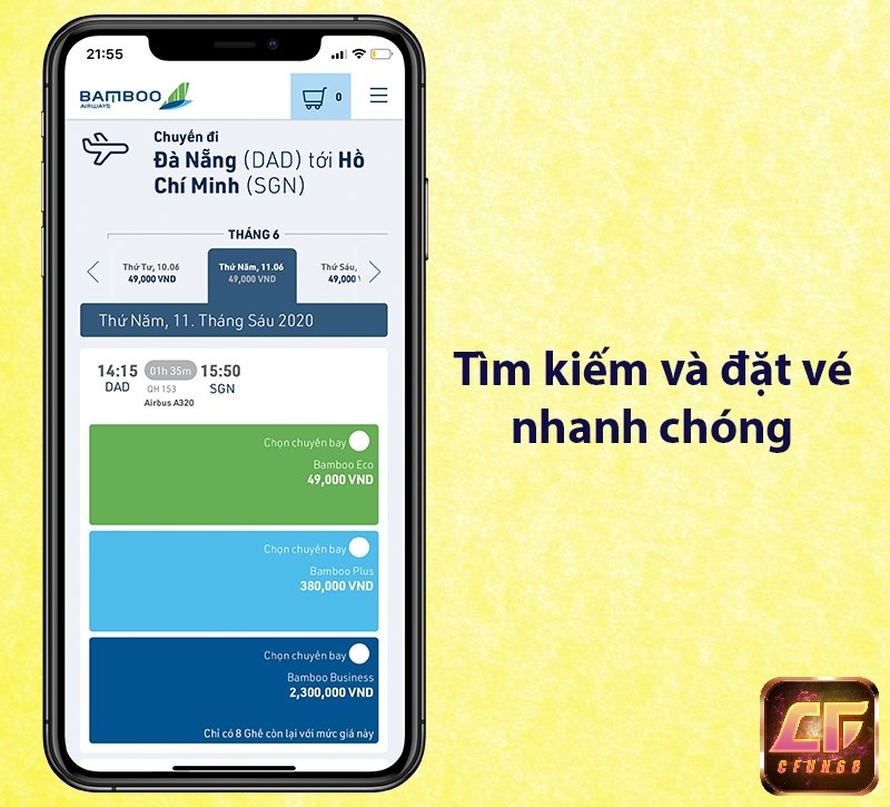 Tìm kiếm và đặt vé máy bay Bamboo nhanh chóng.