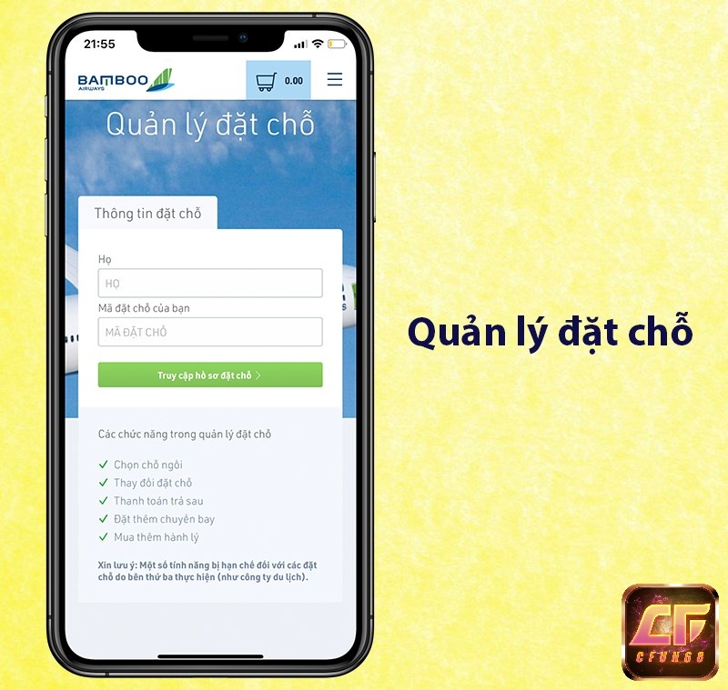 Ứng dụng Bamboo Airways còn cho phép người dùng lựa chọn và thay đổi chỗ ngồi