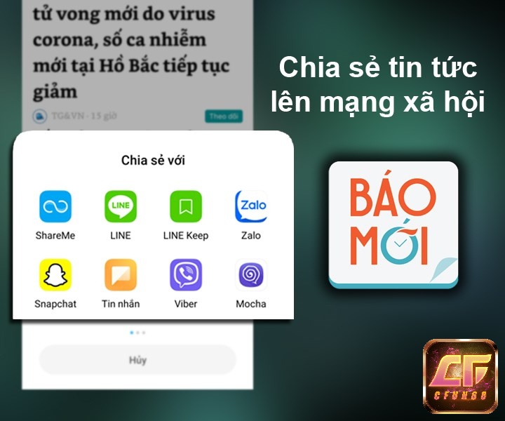 Bạn cũng có thể chia sẻ các tin tức từ App Báo Mới lên mạng xã hội trực tuyến