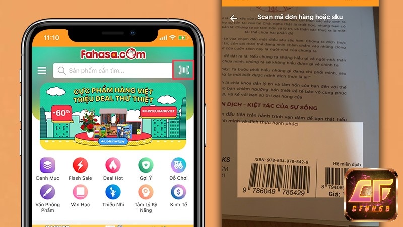 Mở ngay app FAHASA để scan barcode quét mã vạch mã sách