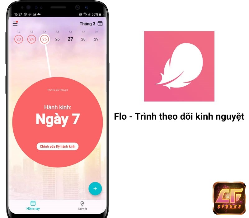 App Flo ứng dụng theo dõi chu kỳ kinh nguyệt chính xác nhất.