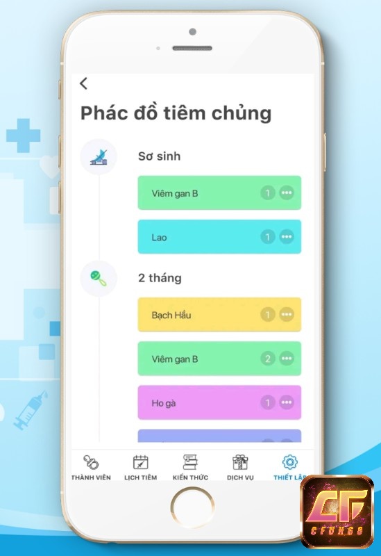 Ứng dụng cung cấp phác đồ tiêm chủng cho trẻ em từ lúc sơ sinh