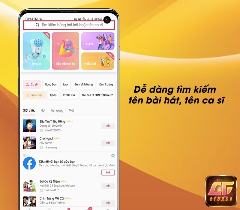 Dễ dàng tìm kiếm bài hát và ca sĩ mà bạn yêu thích