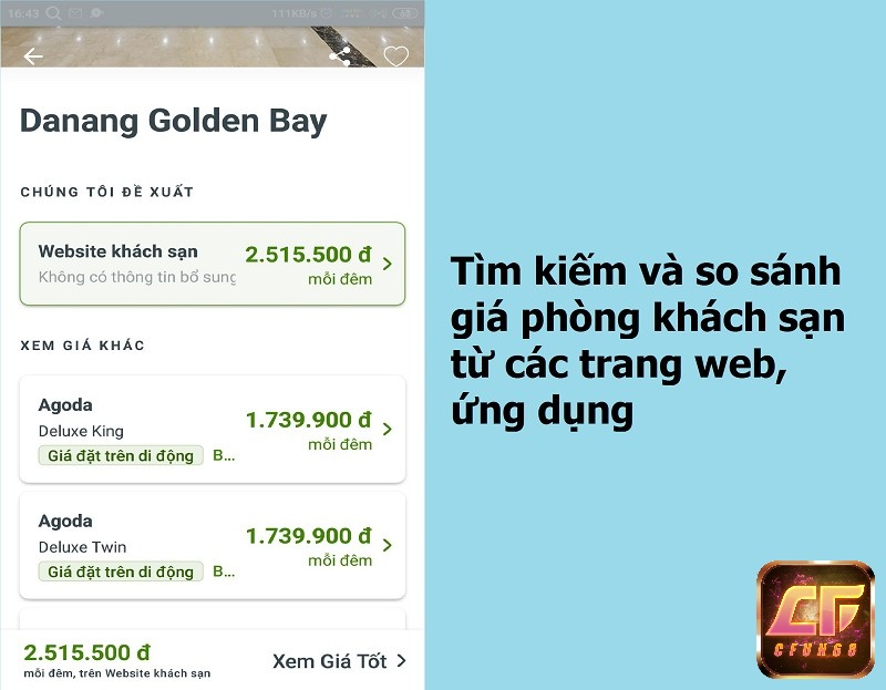 App Trivago giúp cho khách hàng tìm kiếm và so sánh giá của các trang web đặt phòng nổi tiếng