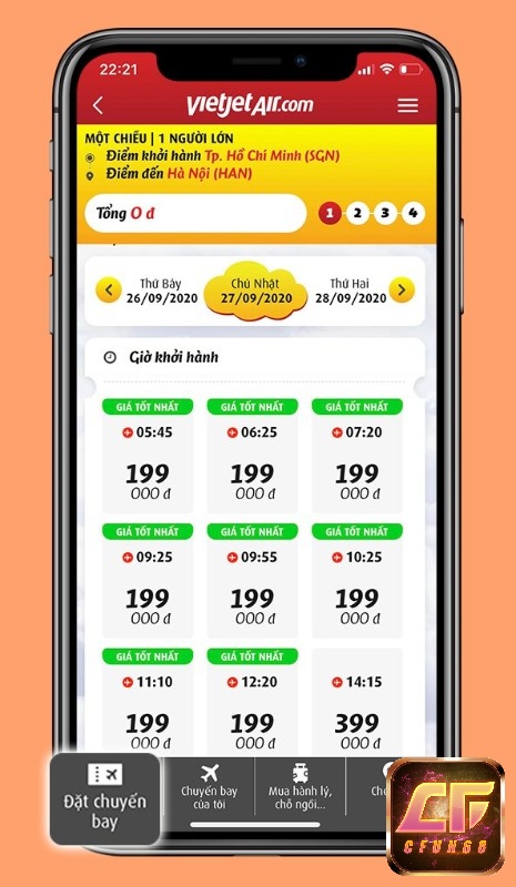 Tìm kiếm và đặt chỗ chuyến bay VietJet
