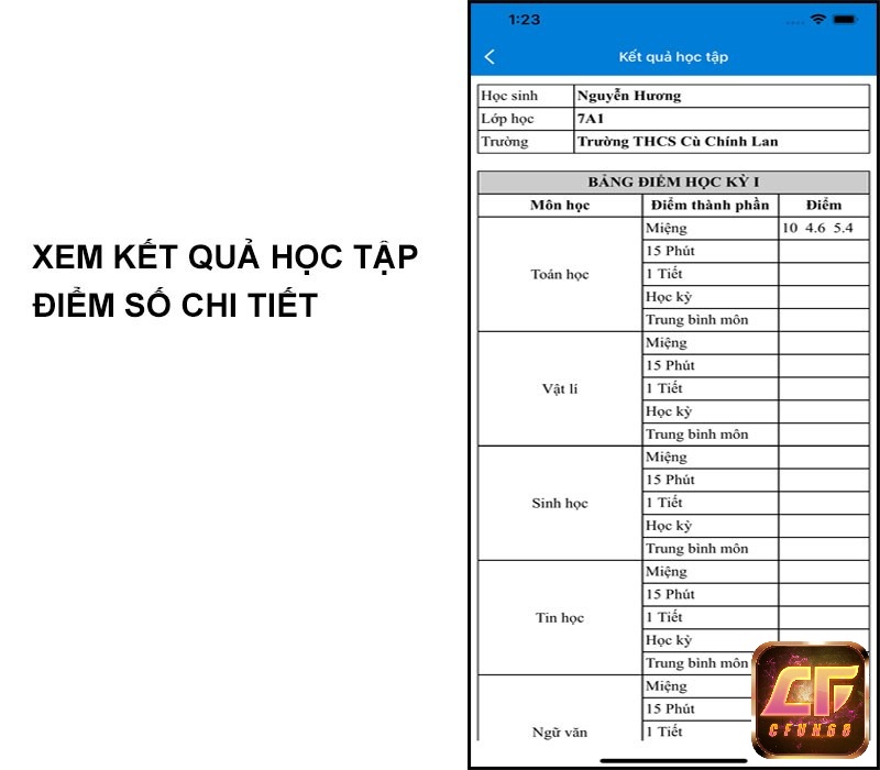 Xem kết quả học tập của học sinh trên ứng dụng vnEdu