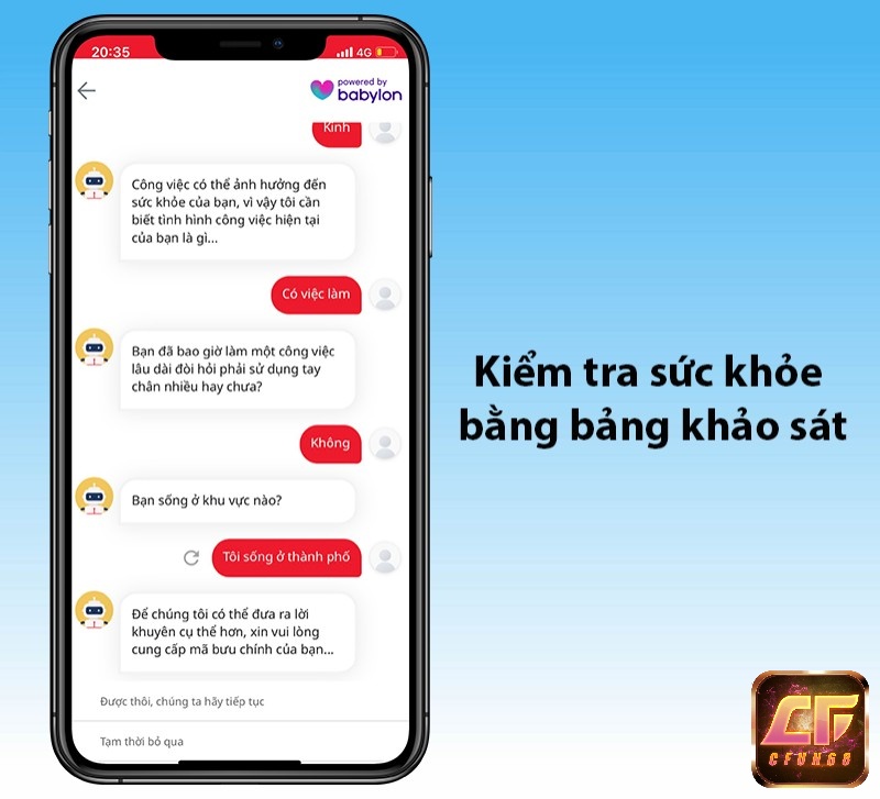 Kiểm tra sức khỏe người dùng bằng bảng khảo sát