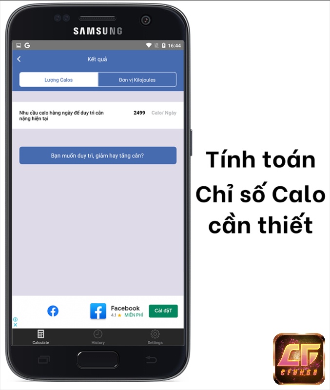 App sẽ tính toán các chỉ số calo cần thiết cho bạn.