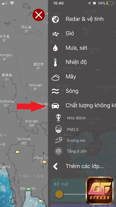 Theo dõi chất lượng không khí của từng khu vực trên app Windy
