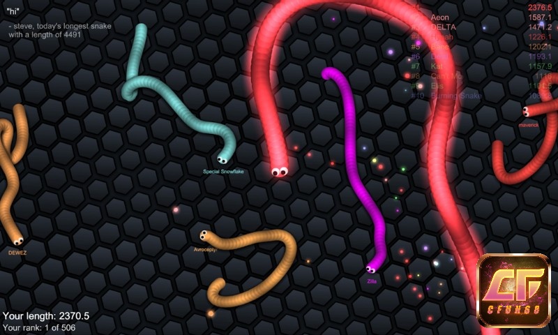 Game Slither.io gây ấn tượng bởi màu sắc rực rỡ và cuốn hút