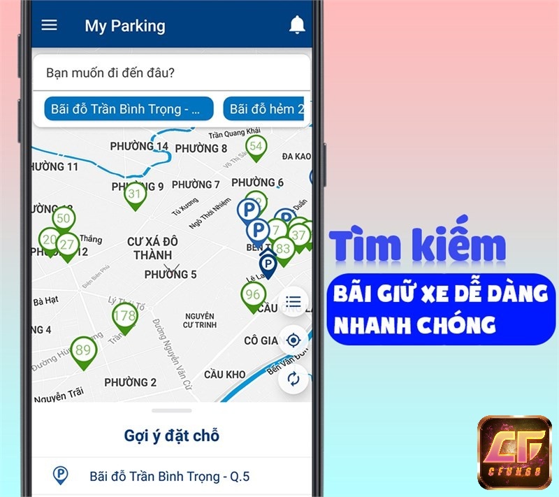 tìm kiếm bãi đậu xe nhanh chóng