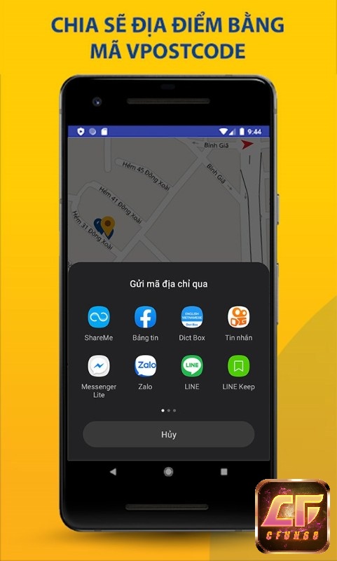 Người dùng có thể chia sẻ vị trí thông qua ứng dụng Vpost Code