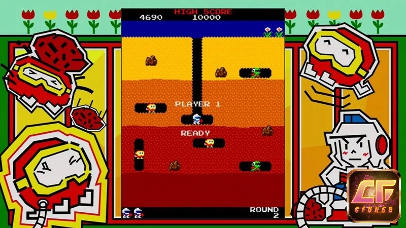 Giao diện siêu bắt mắt và đáng yêu của game Dig Dug