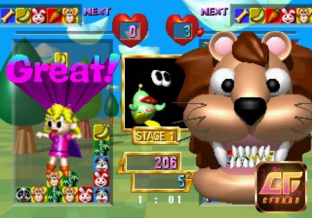 Nhiệm vụ trong game Baku Baku Animal tập trung vào việc xử lý các màn chơi puzzle