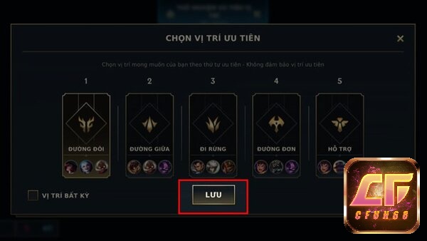 Bấm “lưu” để hoàn thành việc chọn vị trí ưu tiên