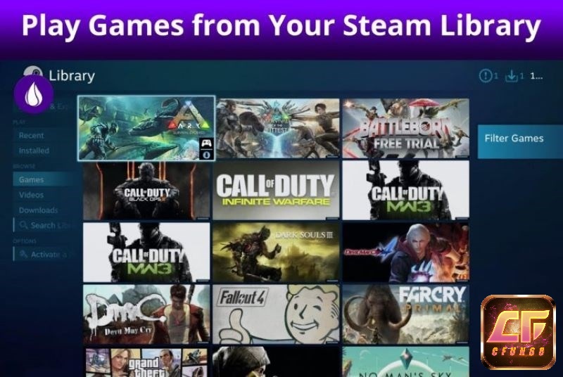 Thư viện game của ứng dụng Liquidsky PC Cloud Gaming
