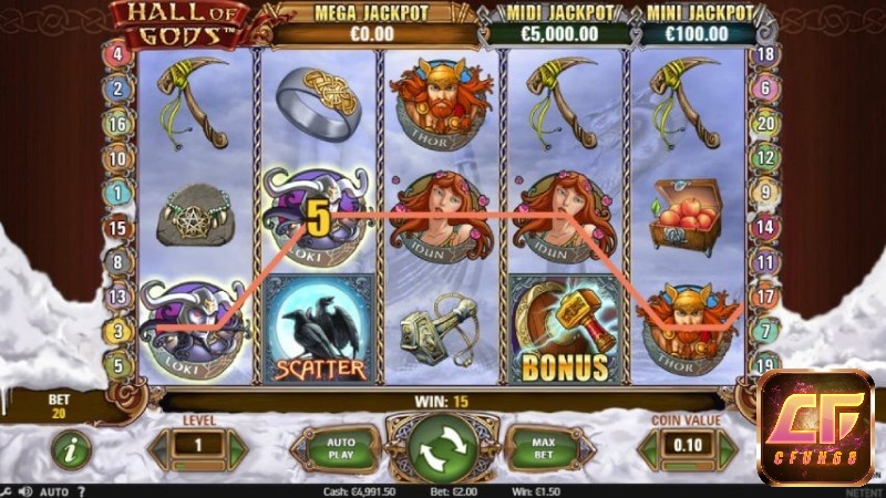 Tính năng thưởng trong Hall of Gods Jackpot