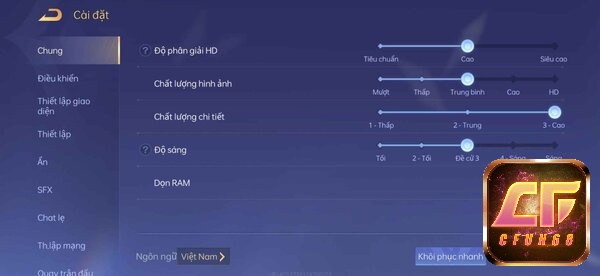 4 thiết lập trong tùy chỉnh cài đặt chung Liên Quân
