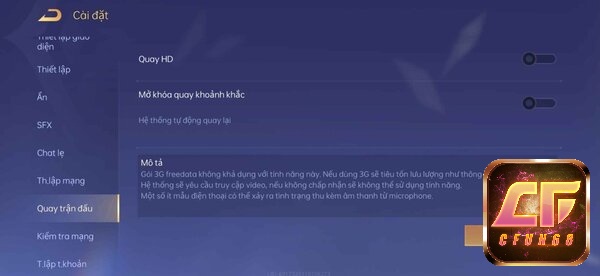 Có thể tùy chỉnh quay trận đấu và chất lượng video