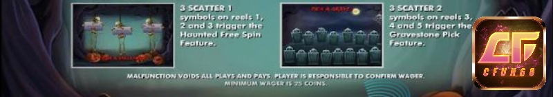 3 biểu tượng Scatter 1 sẽ kích hoạt tính năng Haunted Free Spins