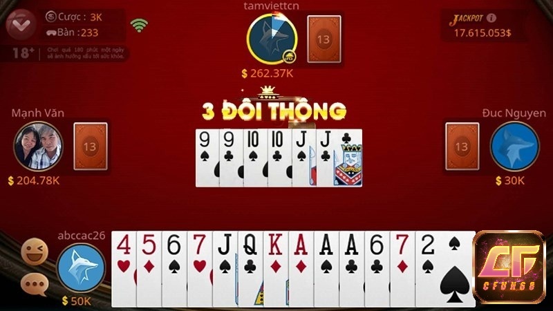3 đôi thông ( Đôi 9 - Đôi 10 - Đôi J) trong thuật ngữ bài tiến lên miền nam