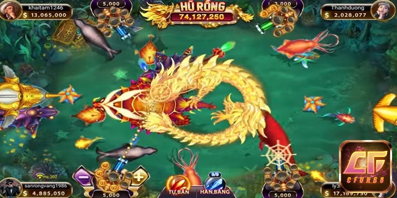 Màn hình trò chơi bắn cá rồng đổi thưởng với đồ họa sống động, thu hút người chơi.