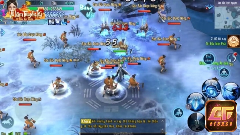 Người chơi trải nghiệm chiến đấu và hoạt động xã hội trong game kiếm hiệp Android