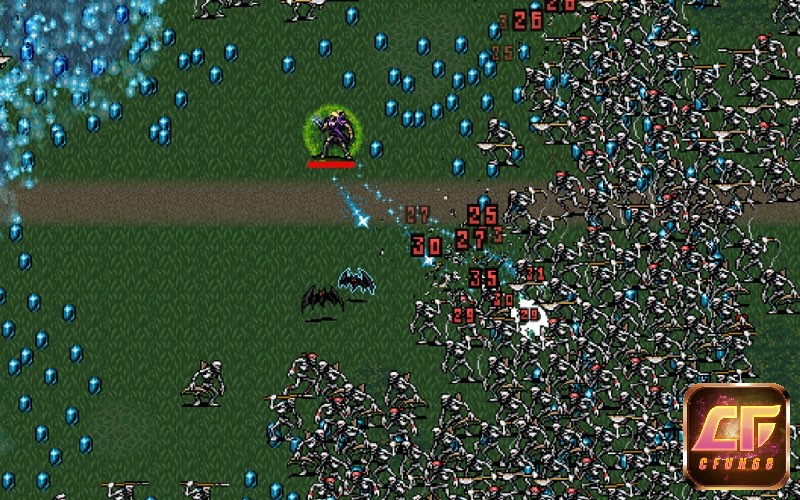 Người chơi Vampire Survivors trên Android chiến đấu sinh tồn, nâng cấp nhân vật và tạo combo sức mạnh độc đáo