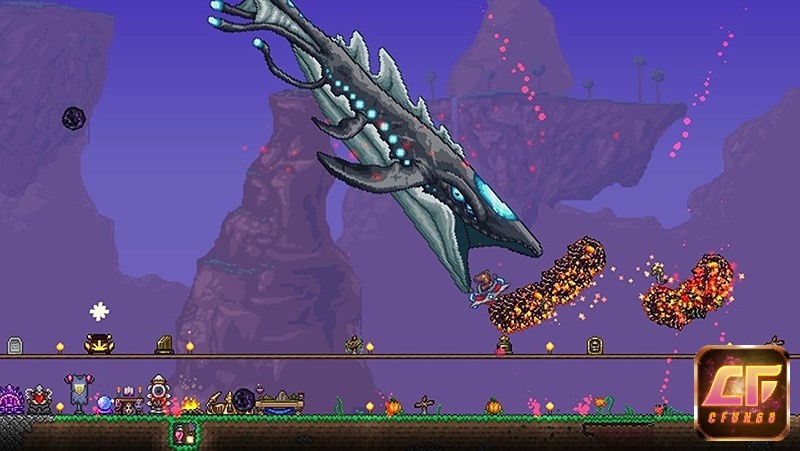 Game Terraria mang phong cách pixel 2D đơn giản nhưng cực kỳ sống động và chi tiết